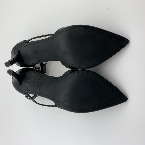 Kelly & Katie Pointed Toe Black Strappy Black Pumps With Gold Trim Heel Sz 10M - Picture 10 of 12